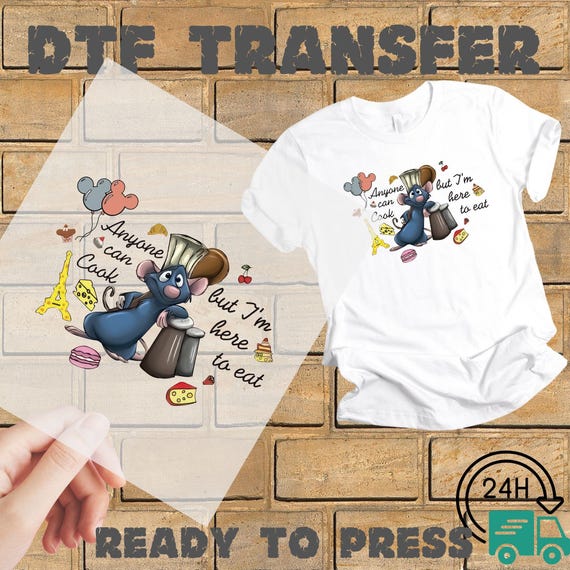Ratatouille DTF Heat Transfer: Remy Mouse Chef, Full Color Print (22x10 inches)