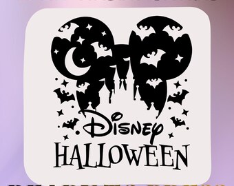 Disney Halloween DTF Transfer Ready to Press Mickey Ears Spooky Castle Heat Design Bats Crescent Moon T-Shirt Decal Magic Kingdom Print DIY