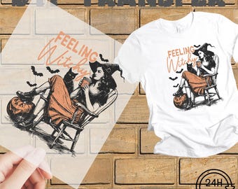 Feeling Witchy DTF Transfer: Halloween Pumpkin Cat Heat Print