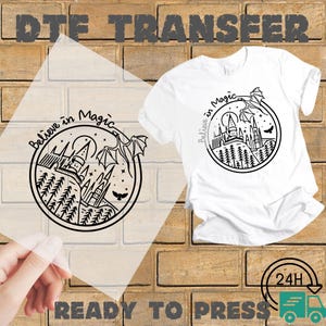 Believe In Magic DTF Transfer, Dragon Ready to Press, Transfer Sheet Ready To Press Heat Transfer, Magical School Transfer, Magical Book Dtf