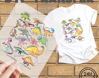 Dinosaurs DTF Transfers, Dinosaurs Names and Pictures Ready to Press, Children&#39;s gift DTF Print, Cute Dinosaurs Dtf, Kind of Dinosaurs Dtf
