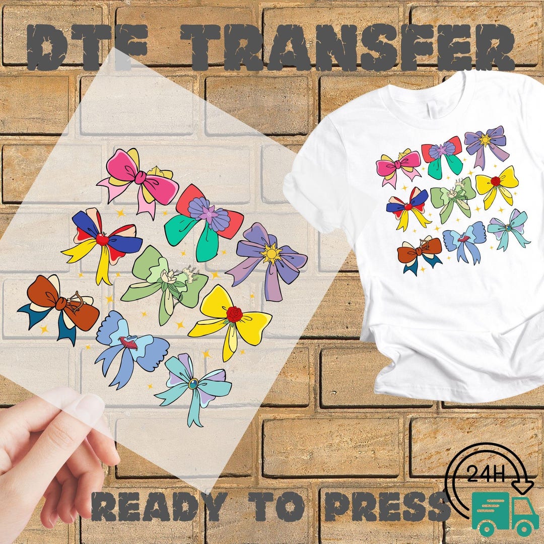 Disney Princess Cute Ribbons and Bows Heat Press Transfer, Ready to ...
