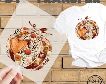 Floral Pumpkin DTF Transfer: Autumn Coquette Heat Press Design (22x10 inches