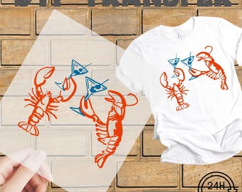 Lobster Martini DTF Transfer Ready to Press Seafood Cocktail Drink Heat Press Design Vintage Coastal T-Shirt Print Summer Party Decal DIY