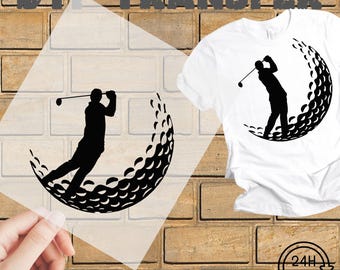 Golf Silhouette DTF Transfer, Ready To Press, Golf Ball Moon Shirt Design, Iron On Golfer for Men or Dad Heat Transfer, DTF Gang Sheet