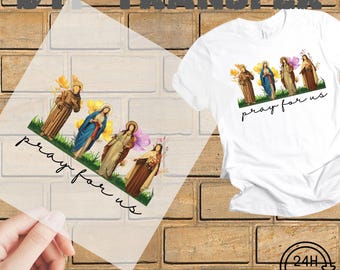 Catholic Saints DTF Transfer - Floral Women Religious Design, Ready to Press