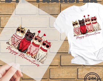 Valentine Cat DTF Transfers, Ready To Press, Heart Love Cat Valentine DTF Print, Cute Cat Lover, Cupid Cat Heat Transfer, Family Matching