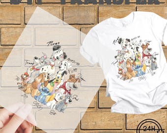 Cute Dogs Friends DTF Transfer, Magic Characters Ready to Press Heat Print, Cartoon Animals Iron On for Shirts, DIY Family Fabric Decal