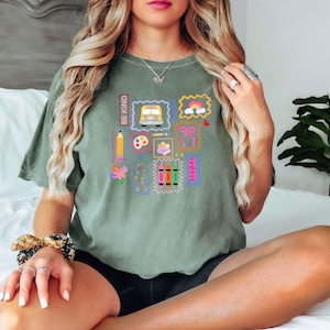 Comfort Colors Trendy Teacher Shirt, Colorful Doodle Back To School Shirt, Preppy Coquette School T-shirt, Girly Pink Bow Tee, Teacher Gifts