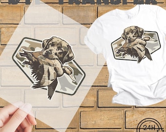 Duck Hunting Dog Labrador Camo DTF Heat Transfer: Ready To Press