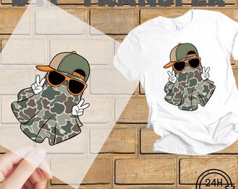 Camo Ghost Halloween DTF Transfer: Iron-On Design for Apparel