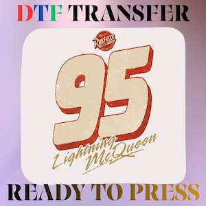 95 Lightning Racing Car DTF Transfer, Rusteze Route 66 Ready to Press Heat Print, Retro Speed Movie Iron On for Shirts, Fabric Decal