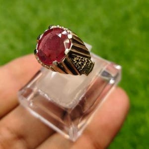 925 Silver Ring Red Garnet Men&#39;s Ring, Solid Sterling Silver, Ring for Men, Gift Husband, Boyfriend Gift, Birthstone signet ring, men ring,