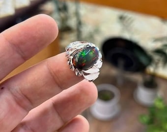 Handgemachter äthiopischer Opal 925er Silberring, Edelstein Boho Ring
