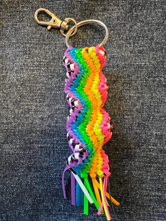 Rainbow Zigzag Keychain: 90s Neon Plastic Lanyard - Etsy