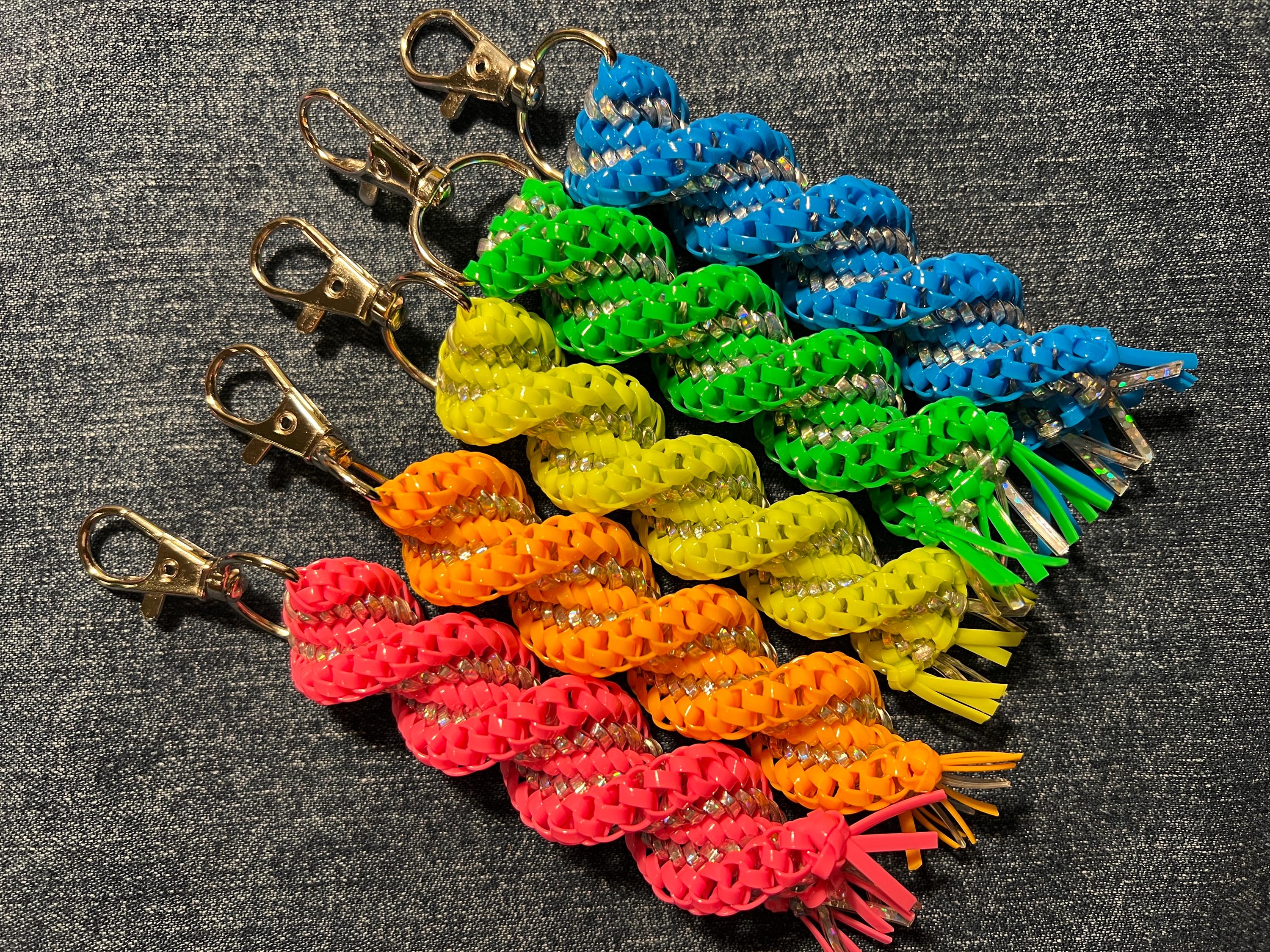 90's Neon Sparkly Spiral Keychain | Bag Charm | Boondoggle