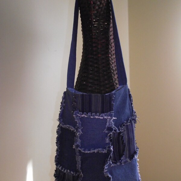 Ragged Patchwork Denim bag with Dark Blue Backing