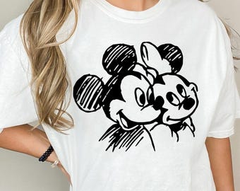 Comfort Colors® Mickey Minnie Sketch Shirt, Cute Couple Sketch Shirt, Disney Mickey Minnie Shirt, Disney Family Vacation Gift