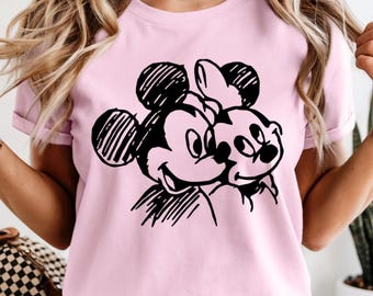 Comfort Colors® Mickey Minnie Sketch Shirt, Cute Couple Sketch Shirt, Disney Mickey Minnie Shirt, Disney Family Vacation Gift