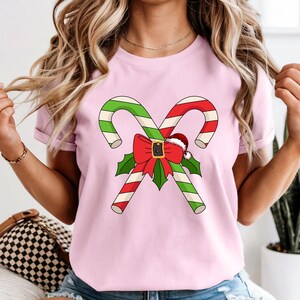 Comfort Colors® Christmas Candy Canes Shirt, Christmas Bow Shirt, Funny Christmas Shirt, Red Bow Christmas Shirt, Christmas Gift Tee