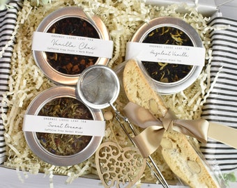 Tea Time Gift Box with Biscotti and Tea Infuser and a Note Card, Birthday Gift Box, Thank you, Thinking of You For Her, Self-Care, Mom