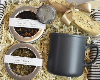 Tea Time Gift Box with Biscotti and Tea Infuser and a Note Card, Birthday Gift Box, Thank you, Thinking of You For Her, Self-Care, Mom