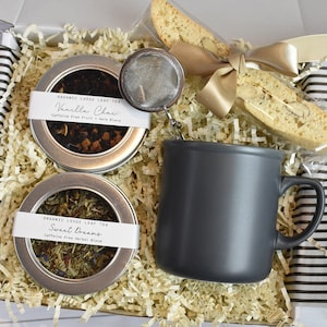 Tea Time Gift Box with Biscotti and Tea Infuser and a Note Card, Birthday Gift Box, Thank you, Thinking of You For Her, Self-Care, Mom