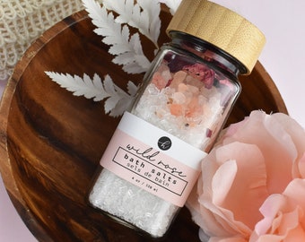 Balance & Restore Wild rose Bath Salts, natural himalayan salt and essential oil, aromatherapy bath soak, floral essential oil bath,