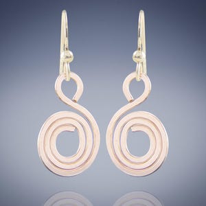 14K Rose Gold Filled Spiral Earrings - Handmade Lightweight Drop Earrings, Minimalist Jewelry, Boho Chic, Gift for Her, Bridesmaid Earrings