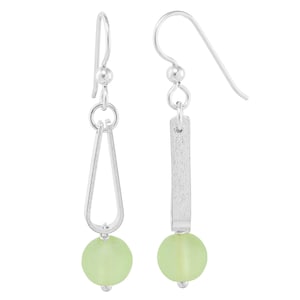 Sage Green Recycled Glass and Sterling Silver Dangle Earrings - Pastel Green Sea Glass Drop Earring - Sustainable Fashion Gift Idea for Her