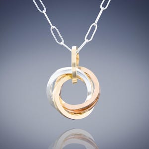 Mixed Metal Pendant- Silver Knot Pendant- Rose Gold Circle Pendant- Gold Geometric Pendant - 3 Tone Necklace - Nickel Free Pendant