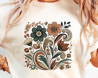 Camiseta floral Comfort Colors – Camiseta bohemia vintage con flores silvestres