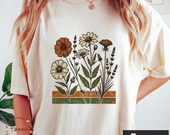 Chemise vintage fleurs sauvages Comfort Colors, t-shirt Boho Christian