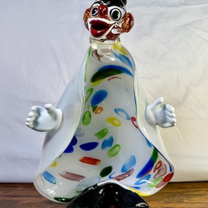 Vintage Murano Art Glass Clown Figurine – Hand-Blown Italy, Mid-Century Colorful Collectible