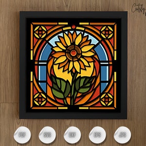 Zonnebloem glas-in-lood SVG Shadow Box-sjabloon, gelaagd karton papierproject voor Cricut, bloemen in Vase3D SVG Shadowbox