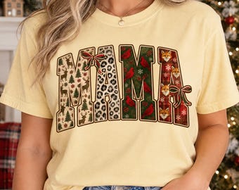 Christmas MAMA PNG, Patchwork Letters with Cardinals, Fox png and Deer png