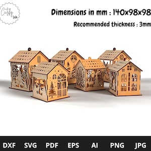 Sechs Weihnachtshaus Lampe Nachtlicht Deer Laterne Dekoration Herzstück Lampenschirm Tischkerzenhalter SVG Digital Download