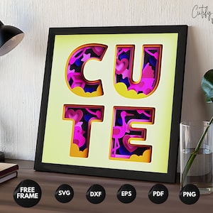 3D Parola Carina Shadow Box SVG, Arte Tipografica Carta, Decorazione Murale, Regalo DIY Bambini, Progetto Cricut
