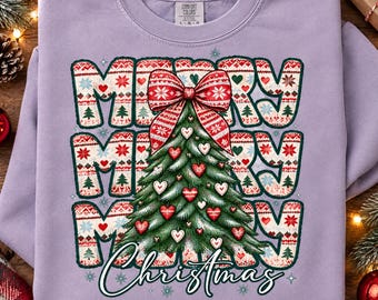 Merry Christmas PNG, Christmas Tree with Hearts and Bow