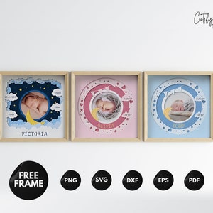 Pacote de caixa de sombra para bebê personalizável em 3D, caixa de sombra para nascimento de estatísticas de bebê, nome personalizado SVG, arquivos para Cricut e Silhouette