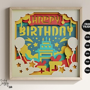 3D Happy Birthday Shadow Box SVG, Arte Carta Stratificata, Decorazione Festa, Regalo Fai Da Te, Progetto Cricut