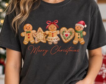 Merry Christmas Gingerbread Cookies PNG, Watercolor Holiday Cookie Lineup