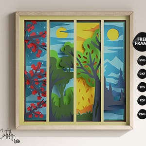 3D Quattro Stagioni Shadow Box SVG, Arte Carta Paesaggio, Decorazione Murale, Vista Finestra, Progetto Cricut