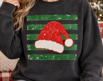 Weihnachtsmannmütze (PNG), Weihnachtsmotiv mit grünen Streifen, Weihnachtsgeschenk-Druck (PNG)