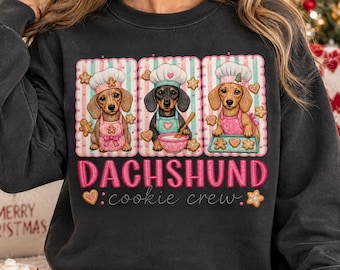 Dachshund Cookie Crew PNG, Cute Christmas Baking Dogs, Dog Cooking PNG