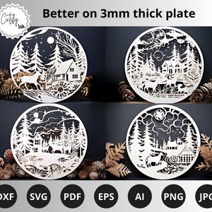4 Christmas Balls Svg Laser Cutting Files, Laser Cut Christmas Decor SVG Bundle, Christmas Tree Svg Craft Hanging Tree Ornaments.