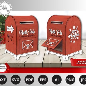 Caixa de correio do Papai Noel cortada a laser SVG, arquivos de corte a laser SVG de Natal para caixa Glowforge, arquivos de corte a laser de 3 mm de Natal, presente SVG de madeira.
