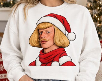 Blond Man in Santa Hat PNG, Quirky Retro Christmas Portrait