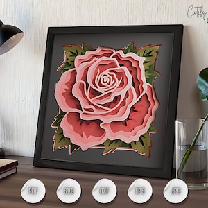 Modèle de boîte à ombres SVG Bouquet de fleurs, projet de papier cartonné en couches pour Cricut, fleurs dans un vase Shadowbox SVG 3D