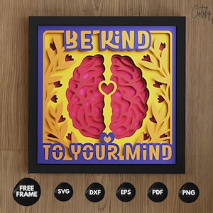 Boîte À Ombre Santé Mentale 3D SVG, Be Kind To Your Mind, Découpe Papier Cerveau, Affirmation Positive, Projet Cricut